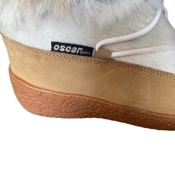 Oscar Sport Apre-Ski Fur Rabbit Goat Winter Boats 37 fits US 6-6.5 Cream Brown - Picture 2 of 12
